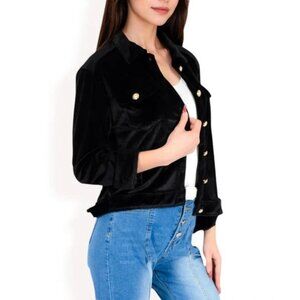 Anna-Kaci Button Up Black Velvet Jacket w/ Gold Ornate Buttons - Large 12/14